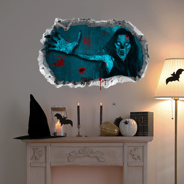 3D Halloween avtagbara väggdekaler, Ghost Woman Halloween vägg
