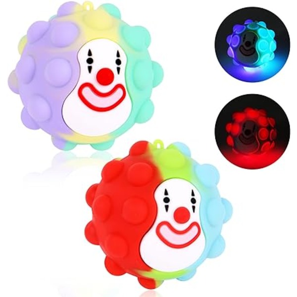2st Stressboll, 3D Light Up Clown Toy Waved, Fingertop Ball