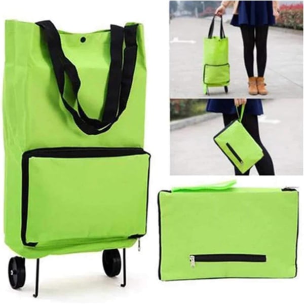 Foldbar handlepose med hjul for shopping og gjenbruk