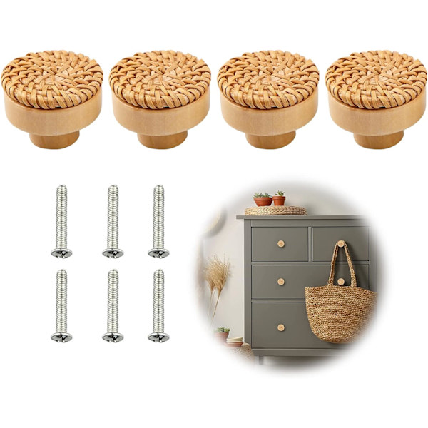 Skapsknapp, Bohemian Vintage Rattan Skapsknapper med 6