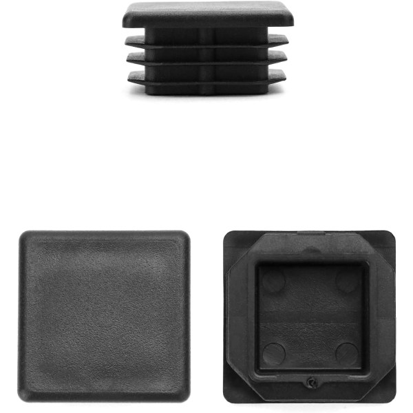 10 stk. 30 x 30 mm Kvadratiske Rør Flap Propper, Kvadratisk Sort Plastik