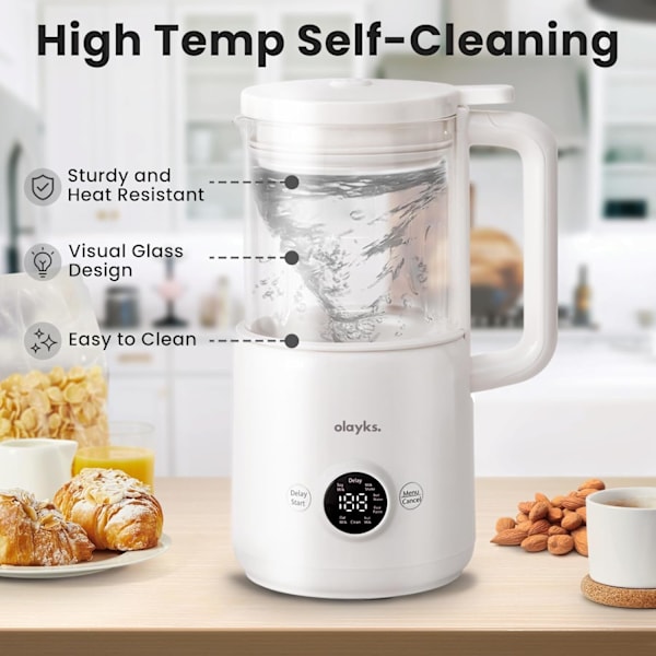 Automatisk nøttemelkmaker, 20 oz Soyamelkmakermaskin for hjemmelaget mandel/havre/soyamelk, plantebasert melk og meieri-drikker