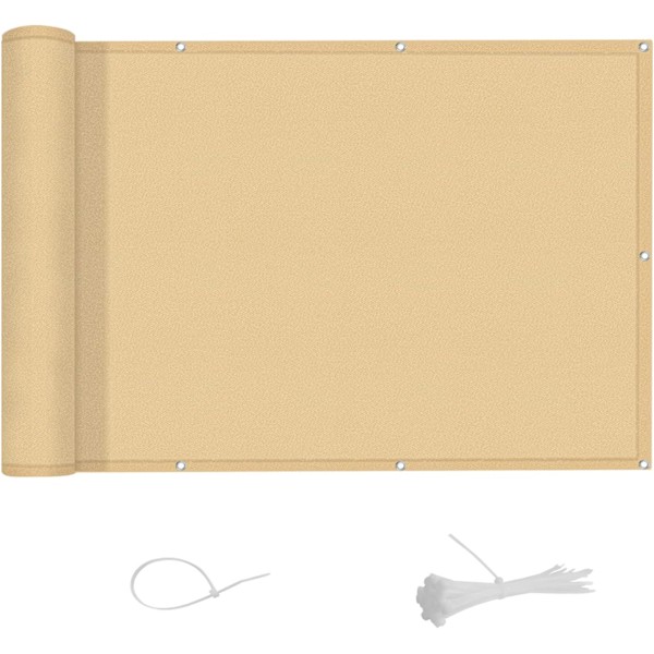 SHADE Balkon Privatlivsskærm Cover 90x300cm Beige Sand Privatlivsskærm 100% Polyester(160g/㎡) UV Beskyttelse Uigennemsigtig