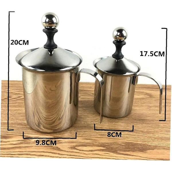 Kaffe Cappuccino Skummare Dubbel Nät Latte Giftfri Rostfritt Stål Omrörare Mini Mjölkskummare 400ml Silver