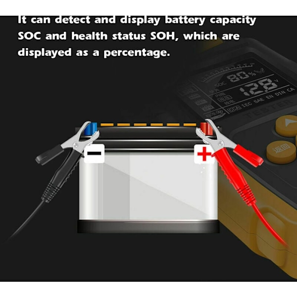 12V/24V Bilbatteritest, LCD Digital Batterianalysator, Soh Soc
