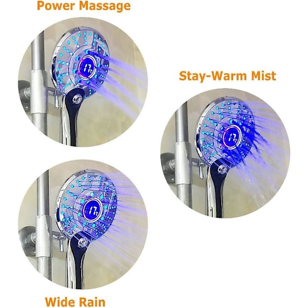 LED Brushoved, 3 Farver Håndholdt LED Brushoved, Temperaturstyring, 3 Spraytilstande, Digitalt Temperaturdisplay, Nyd Brusebadet