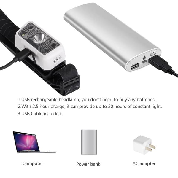 1 stk LED oppladbar sterk lys hodelykt polymerbatteri