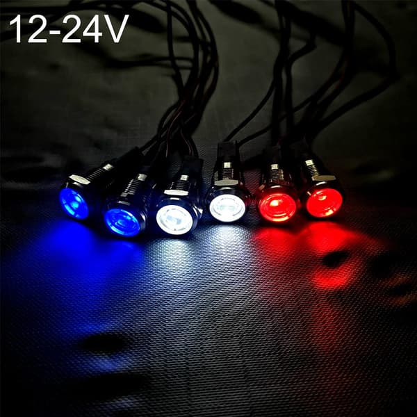 6 stk. 12V-24V 8mm LED Pilot Panel Instrumentbræt Advarselslys Lampe