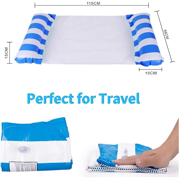 1 Stycke Blå Vattenhängmatta Uppblåsbar Säng Pool Lounger Flytande
