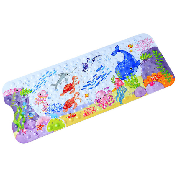 Halkskyddad badmatta 100x40cm (blå val), halkfri badkarsmatta med 200 sugkoppar PVC-material, duschmatta med tecknade marina djur för barn och baby