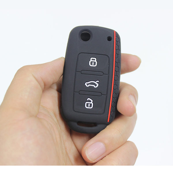 Punainen auton avaimen kotelo yhteensopiva VW Skoda Seat 3-painikkeelle - Pehmeä