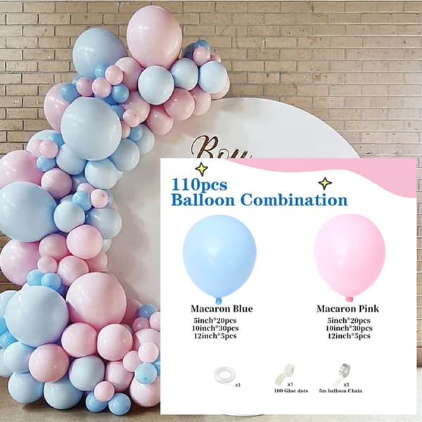 110 st Ballongbåge Macaron Rosa Blå Ballongkrona Set för