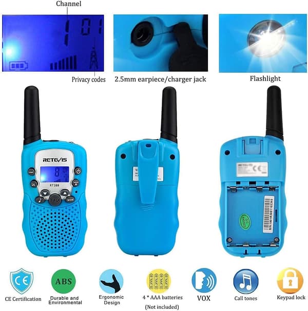 RT388 Walkie Talkies för barn, lång räckvidd 8CH leksaks presenter för 3-12