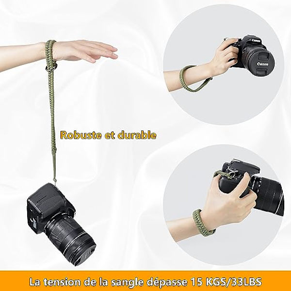 Kamerarem, 35cm Flätat Paracord Kamerarem (Grön), Snabbkoppling