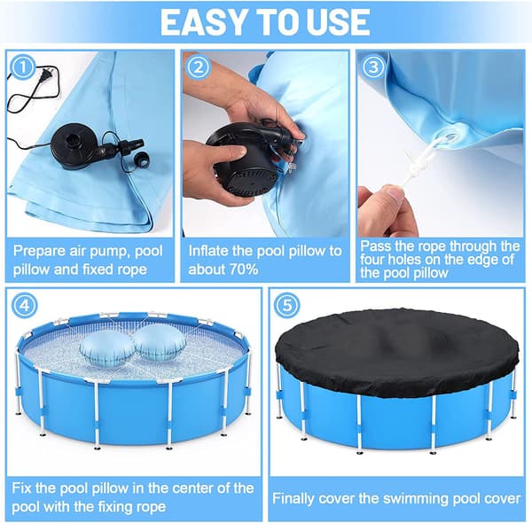 2 stycken poolkuddar 4 * 4ft poolöverdrag luftkudde med snöre för