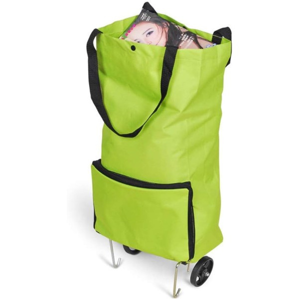 Foldbar handlepose med hjul for shopping og gjenbruk