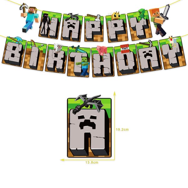 Minecraft Happy Birthday Set Trekkflagg Dekorasjon Sett
