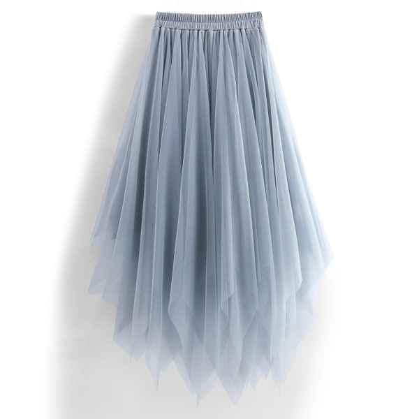 Grå oregelbunden gasvävskjol för kvinnor, en storlek, elegant