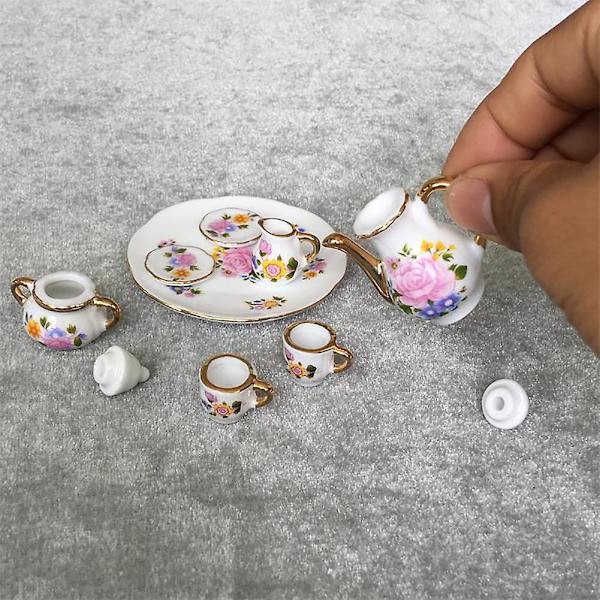 Naievear 8 st/set 1/6 porslin matservis tekanna fat miniatyrdockhustillbehör