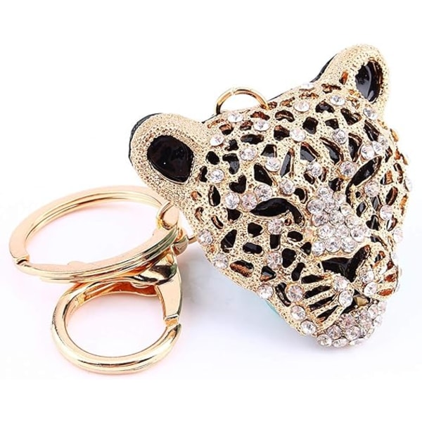 1 st Rhinestone Leopardskalle Nyckelring Charm Hänge Handväska