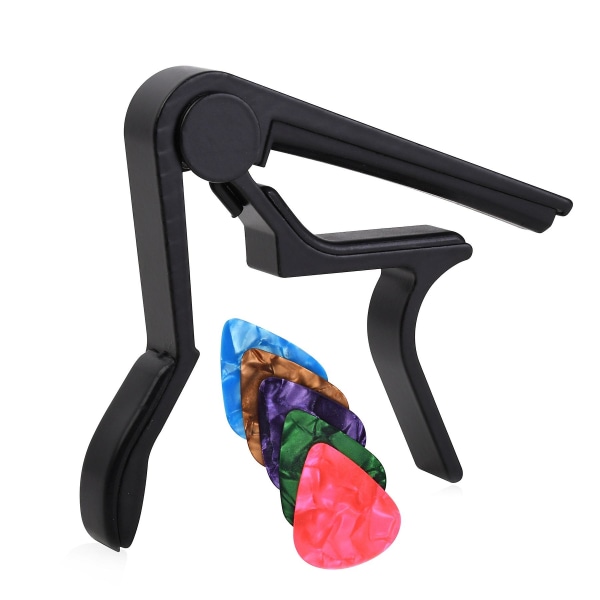 Guitar, Alloy Guitar Capo With 5 Picks For 6 String Folk Guitar, Electric And Acoustic Guitar Ukulele, Manolin And Banjo