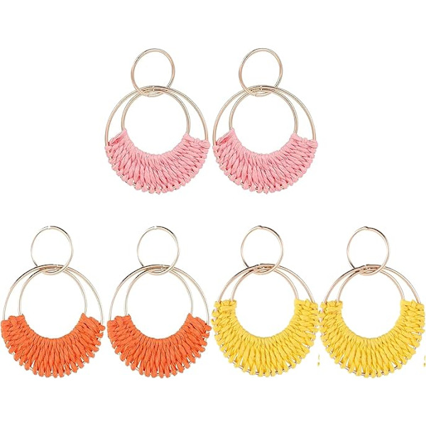 Rattanflettede øredobber Boho sommer Raffia Hoop Dangle øredobber Boh