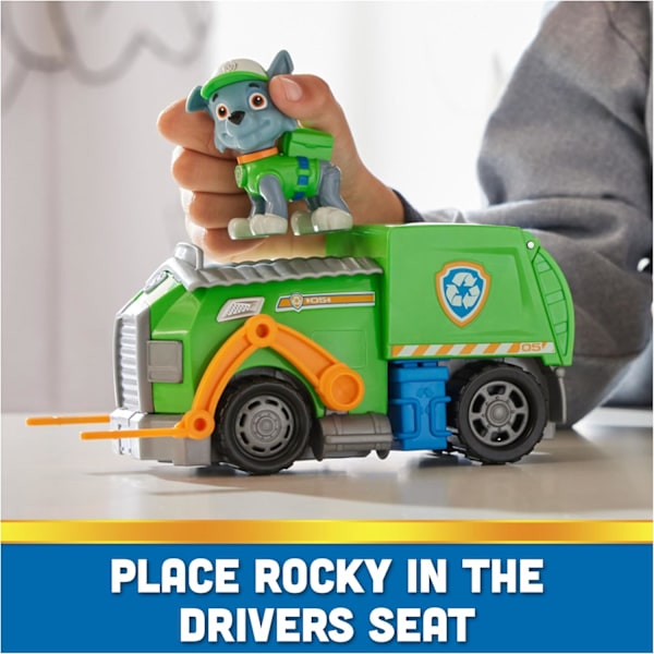 Paw Patrol, Rockys resirkuleringsbil, leketøybil med samlefigur, bærekraftige leker for gutter