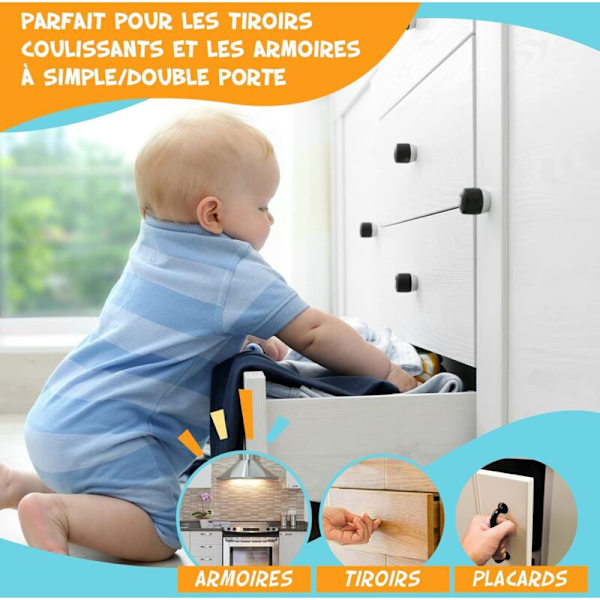 Babyskapslås (4 låser + 1 nøkkel), barnesikringsskufflås