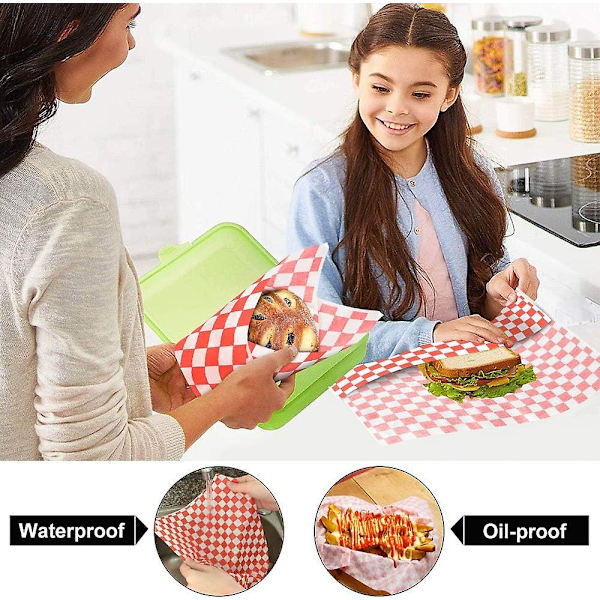 100 st matpapper för smörgåsar, smörgåspapper, vaxat smörgåspapper, 28 x 26 cm, för hamburgare, pizza, bröd, kött, frukt, kök