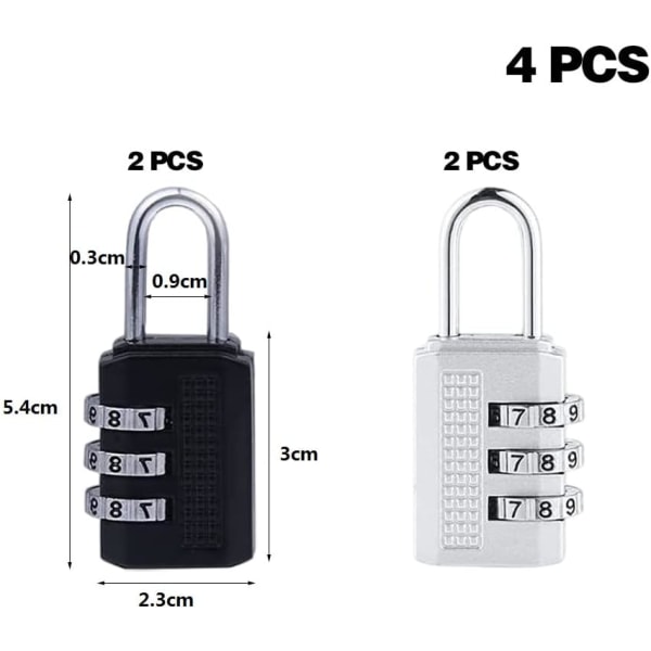 4 Pieces Combination Padlock 3 Digit Code Padlock Rust Proof