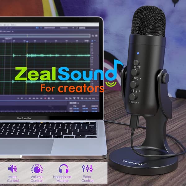 USB Mikrofon, Kondensator Telefon Computer PC Mic Kit, Plug&Play Spil Mikrofoner til PS 4&5. Mic Gain & Volume Control,