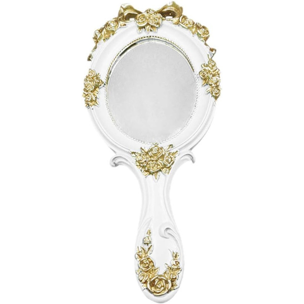 1 vintage håndspejl med guld rose håndtag makeup spejl