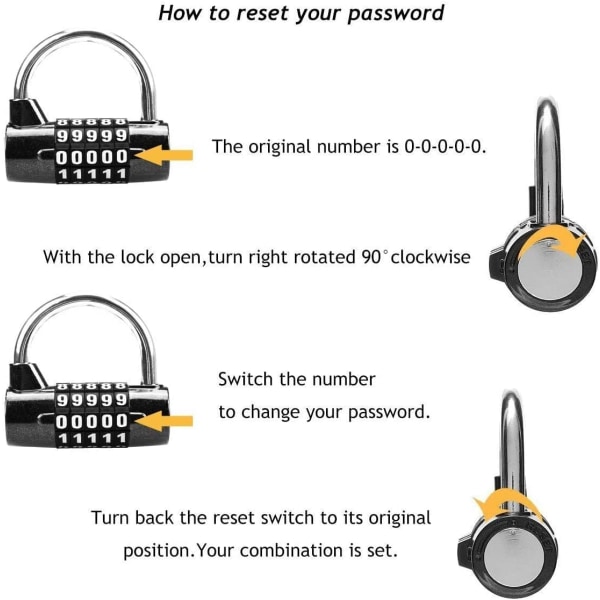 2 stk. Kombinationshængelås med 5-cifret hængelås, Numerisk