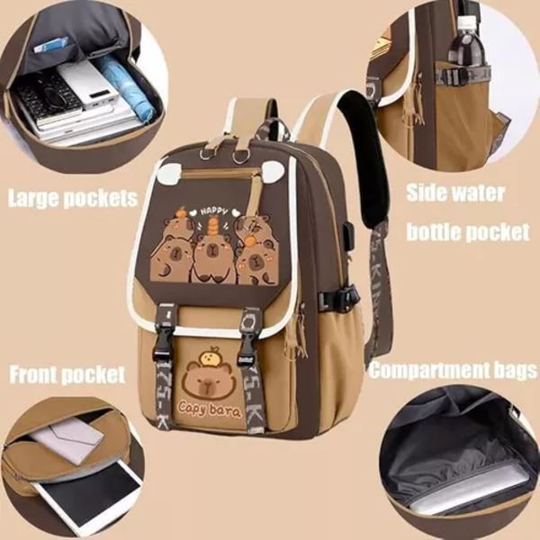 2024 Mochila Capibara, Kawaii Ryggsäckar för Flickor