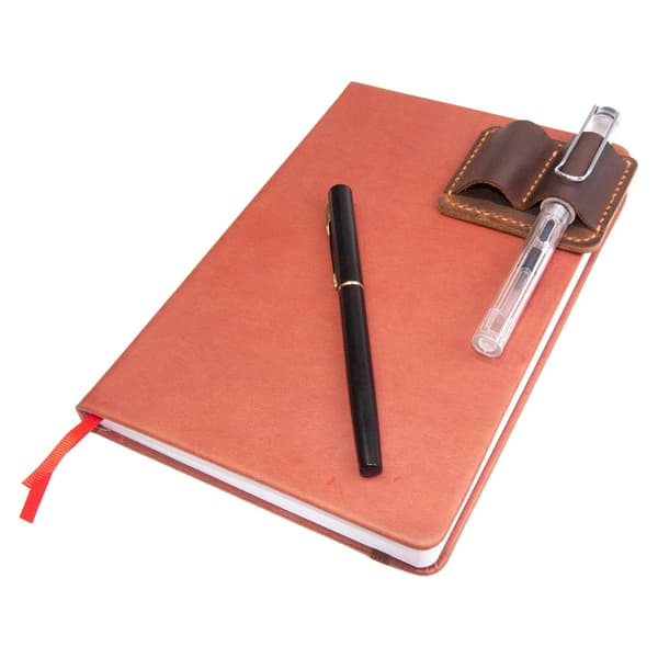 Håndlavet Læder Penholder Klip Notebook Pen Loop Stilfuld (Brun)