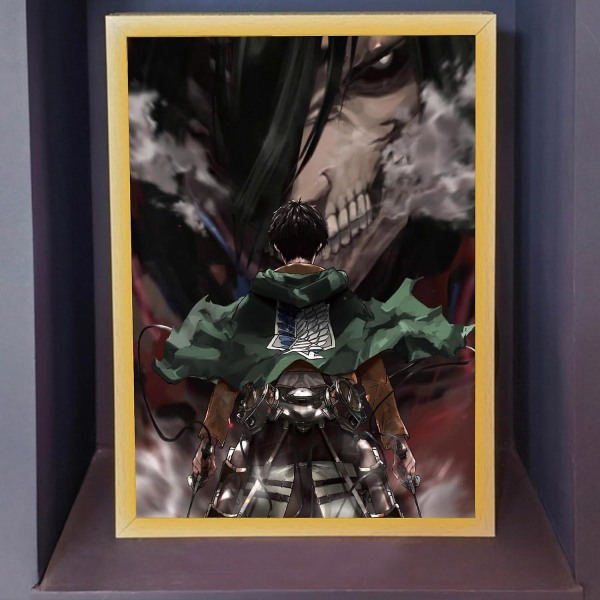 Attack on Titan LED-kunst (Eren Jaeger) - Dynamisk Eren Jaeger-udgave, USB-drevet, 3 lystilstande, lyser op med transformative udtryk