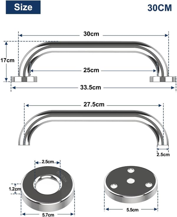 Toalettgrep 30cm Krom Stål Badgrep, Sh