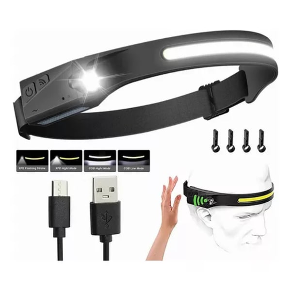 LED-Hovehovedlampe med Sensor og 4 Hjelmclips