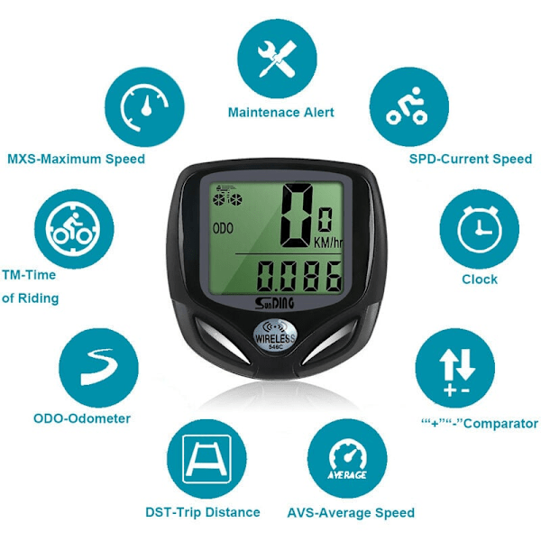 Trådløs cykelcomputer Vandtæt cykel Tacho Funktioner LCD Odometer