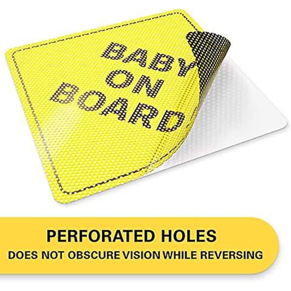 Baby On Board-skylt för bil - Ideal Stickers - 1-pack, 5\" x 5\" - Ljusgul och genomskinlig vid backning - Bästa säkerhetsskyltar - Ingen sugning behövs