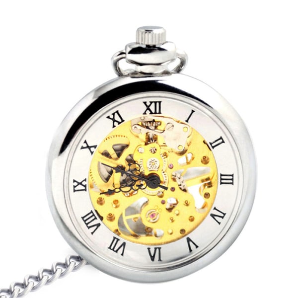 Klassisk Steampunk Fickur för Män Guld Skelett Handvev