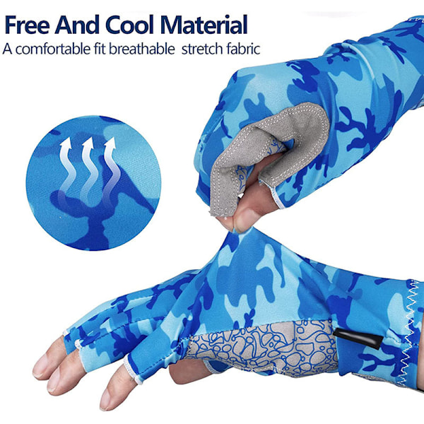 1 par fiskhandsker L/XL, blå, skridsikre camouflage jagthandsker, handsker til fiskeri, jagt, camping, vandring