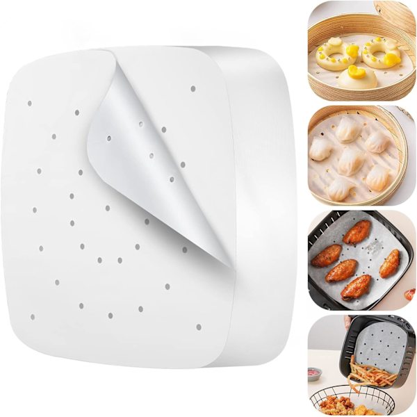 200 Ark Air Fryer Bakpapper, Kvadratisk Ångkokarepapper, 21,5 cm