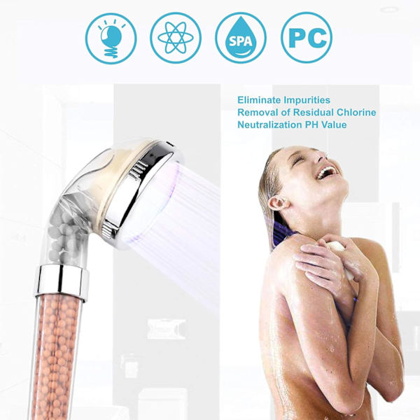 Dusjhode, 7 Fargeskiftende LED, Bad Spa LED Dusjhode -
