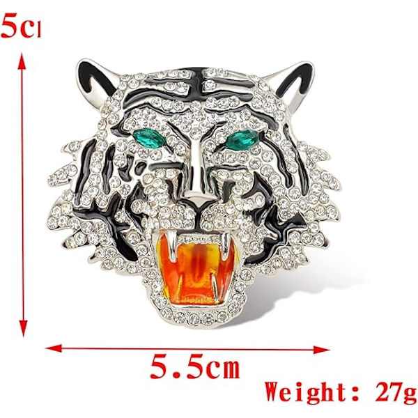 Rhinestone Tigerhuvud Brosch Nål. Djur Lapel Nål för Män, Punk Lejon Kavaj Brosch för Herrar Brosch Nål Kostym Tiger Pi