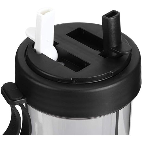 1 musta vesilasi kaksinkertaisella oljella 600 ml, vesipullo