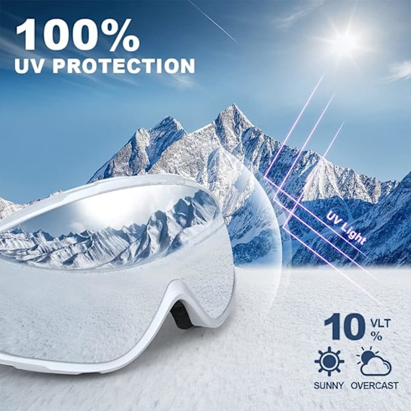 Over-goggles skibriller (OTG) for menn, kvinner og ungdom, 100% UV-beskyttelse