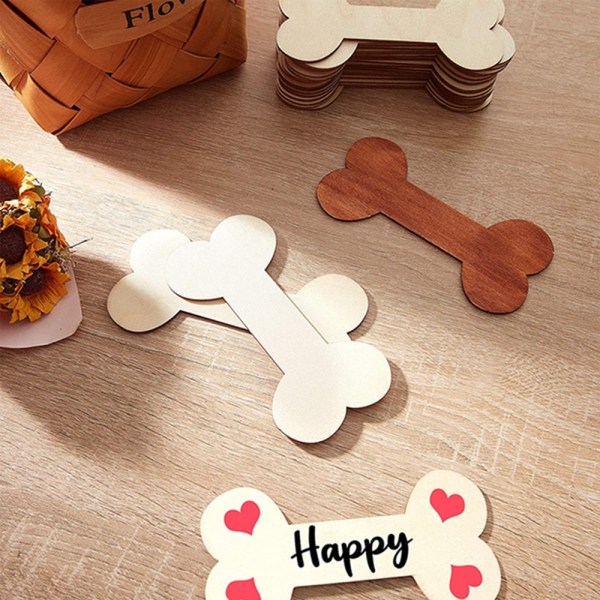 Wooden White Dog Bone Shape Wood Chips DIY Wooden Crafts Gift