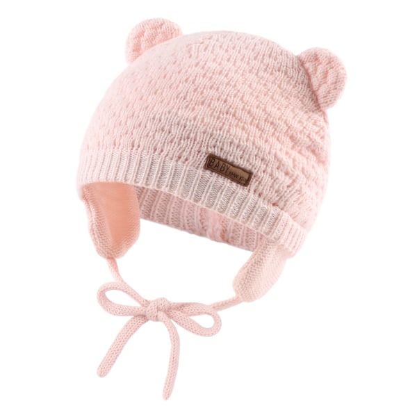 1 pink baby beanie with earmuffs