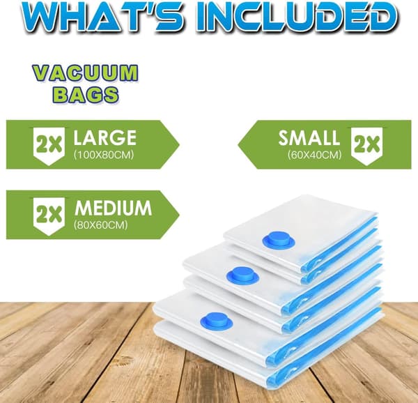 Vakuumförvaringsväskor Dammsugare 6 stycken 2L100x80 +2M 80x60 +